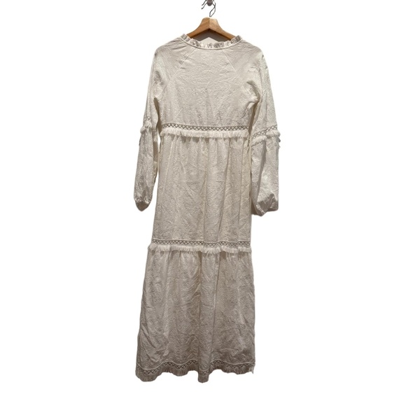 Line and Dot Maxi Dress Womens Size S White Tiered Fringe Bohemian Chic EUC - Picture 5 of 12